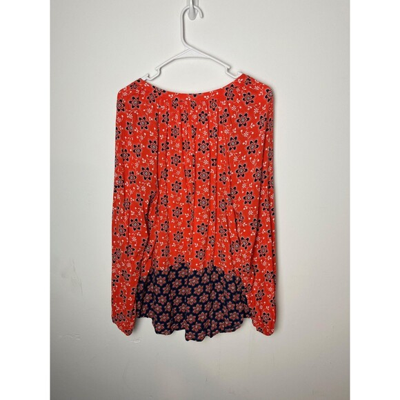 Boden Blouse Womens 14 Red Navy Floral Boho Peasant V Neck Long Sleeve Tunic - Picture 6 of 8